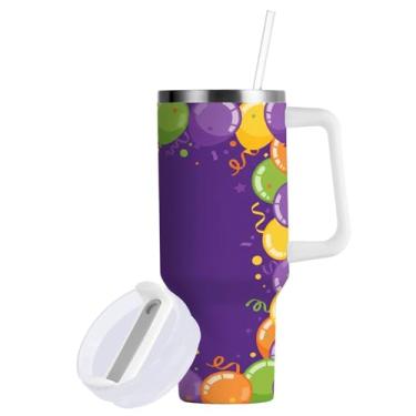 Imagem de ATTX Copo de balões de carnaval de 850 g com alça - Caneca de viagem de aço inoxidável isolada a vácuo, copo de café à prova de vazamento com canudo #84