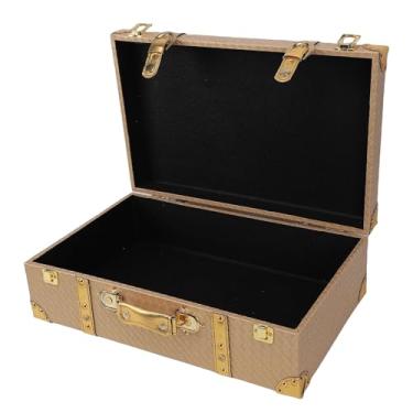 Imagem de Yosoo Baú de Mala Decorativo Vintage, Caixa de Armazenamento Portátil Com Padrão de Tecido Dourado para Adereços Fotográficos, Ideal para Locatários, Estudantes e Entusiastas do