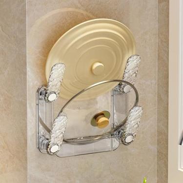 Imagem de Organizador de tampa de panela, suporte de tampa de camada dupla, suporte de parede para armazenamento de panela e panela, sem adesivo de perfuração montado para cozinha, transparente