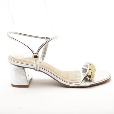 Imagem de Sandália Sapato da Corte Salto Bloco Médio Calce Fácil, S prata e ouro