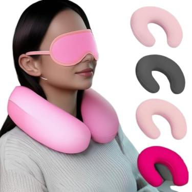 Imagem de Almofada de Pescoço para Viagem Cervical com Máscara Descanso de Cabeça Adulto Infantil(Rosa)