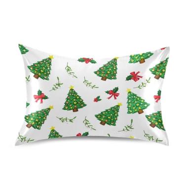 Imagem de Wassud Fronha de cetim de árvores de Natal para cabelo e pele fronhas de seda macia tamanho padrão capas de travesseiro respiráveis com fecho de envelope