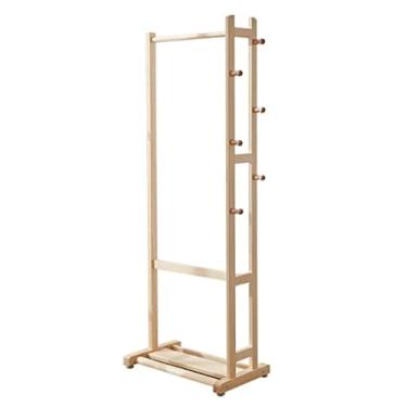 Imagem de SLGGPJBU Cabideiro independente para piso que economiza espaço, suporte de madeira com 6 ganchos, design de trilhos de madeira maciça para cabide de entrada de canto de casa