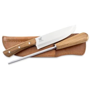 Imagem de Kit Pantanal Faca e Chaira 183mm Inox Com Bainha de Couro Artesanal Carmel Imports