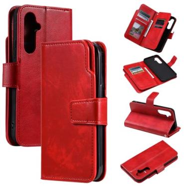 Imagem de Capa carteira para Samsung Galaxy S25 Plus, capa flip de couro com 9 compartimentos para cartão, suporte integrado e bolso para dinheiro | Compatível com Samsung Galaxy S25 Plus, vermelho
