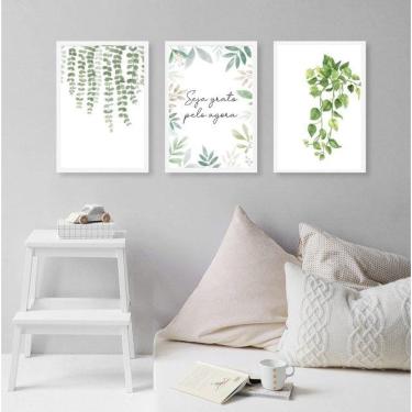 Imagem de Kit 3 Quadros Decorativos Seja Grato - Plantas 33X24Cm