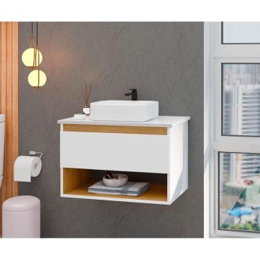 Imagem de Gabinete Armário Para Banheiro Suspenso Florence Com Cuba Branco