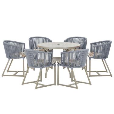 Imagem de Mesa E 6 Cadeiras De Jantar Noronha Fendi E6 Trama  Prata