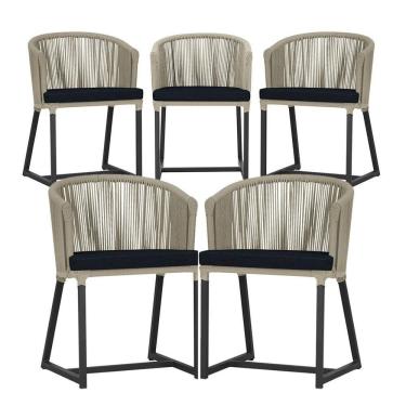 Imagem de 5 Cadeiras De Jantar Noronha Preta Corda Náutica E12 Trama Rami