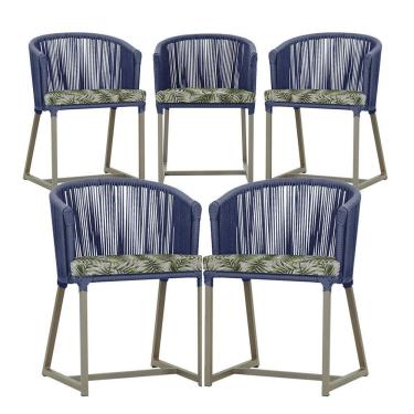 Imagem de 5 Cadeiras De Jantar Noronha Fendi Corda Náutica E5 Trama Azul