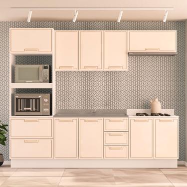 Imagem de Cozinha Modulada 5 Peças sem Pia e Rodapé Amara Politorno - Branco/Creme