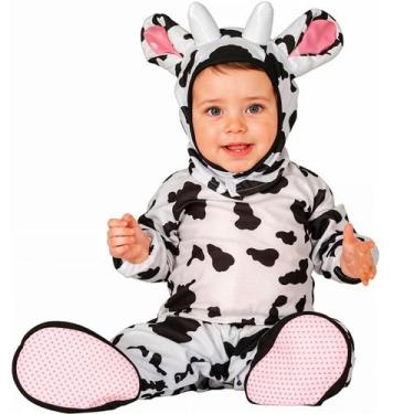 Imagem de Fantasia Vaca Bebê Menino Menina Animais com Capuz e Pantufas Antiderr