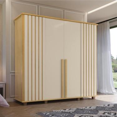 Imagem de Guarda-Roupa Holanda 4 Portas com Detalhe Ripado 3 Gavetas Internas e 