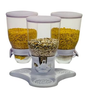 Imagem de Dispenser Triplo Giratorio De Mesa E Bancada Porta Mantimentos Cereais Graos 3 Potes