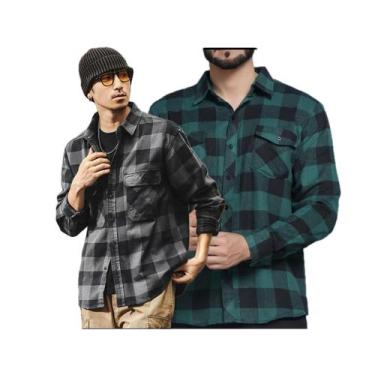 Imagem de Kit 2 Camisetas Masculina Xadrez Flanelada Com Bolsos   Premium - CJ W