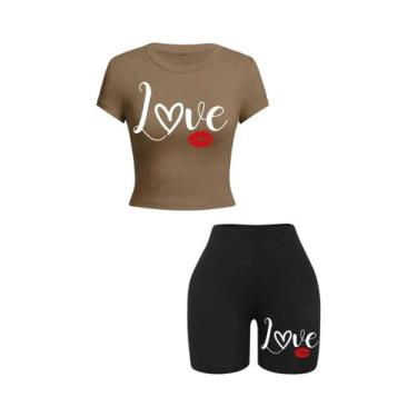 Imagem de Conjunto Feminino De Top Cropped E Shorts Com Estampa De Lábios, Macio