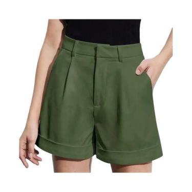 Imagem de Shorts Casuais Femininos plus Size Verde Oliva De Cintura Alta, Soltos