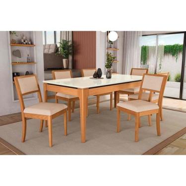 Imagem de Sala Jantar Mesa Mira Premium Madeira Maciça c/ Tampo Madeirado c/ Vid