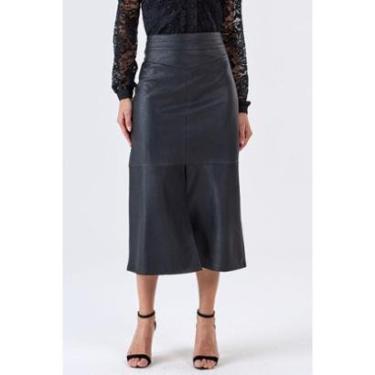 Imagem de Saia Midi PKS Couro Sintético Fenda Frontal Preta-Feminino