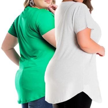 Imagem de Kit 2 Blusas Longline Plus Size Manga Curta Camiseta Grande Tapa Bumbum Feminina-Feminino
