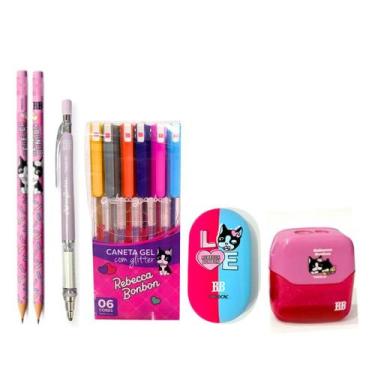 Imagem de Kit Lápis HB Rebecca Bonbon C/ Lapiseira Canetas Gel Glitter + Apontad