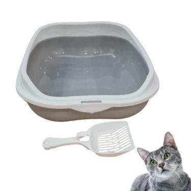 Imagem de Caixa De Areia Banheiro Higiênica Bandeja Para Pets Gatos Com Borda + 
