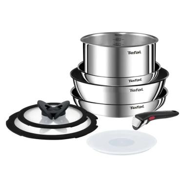 Imagem de Jogo de Panelas Ingenio 4 Peças Aço Inox com Revestimento Antiaderente e Cabo Removível Tefal