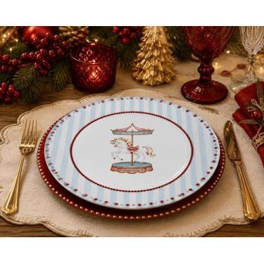 Imagem de Prato Sobremesa Cerâmica Carossel de Natal - 20cm - Sanson Decor Home