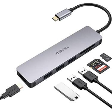 Imagem de Adaptador Multiporta Hub USB C – Dongle Portátil 6 em 1 com HDMI 4K, 3 portas USB 3.0, leitor de cartão SD/Micro SD compatível com MacBook Pro, XPS mais dispositivos tipo C, cinza espacial