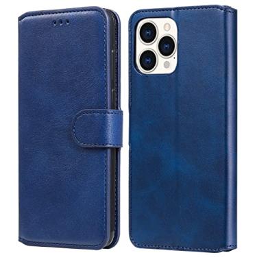 Imagem de LAHappyL Capa carteira para iPhone 13 Pro Max/13 Pro/13/13 Mini, capa protetora de couro PU com porta-cartões [capa de TPU macia] capa de telefone fólio para homens e mulheres, azul, 13 de 6,1 polegadas