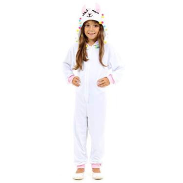 Imagem de Fantasia Lhama Infantil Pijama Longo Com Capuz 2 a 12 Anos (P 2-4)