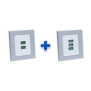 Imagem de Kit 2 Espelhos de Tomadas Duplo Reto com 2usb 4.9A 3Usb 5.2A COR:CINZA