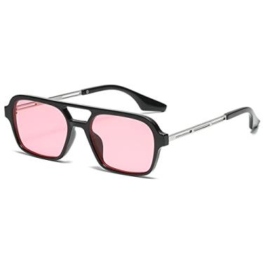Imagem de Retro pontes duplas óculos de sol femininos moda luxo gradiente óculos tendência oco leopardo azul óculos de sol masculino tons uv400, rosa preto, como imagem