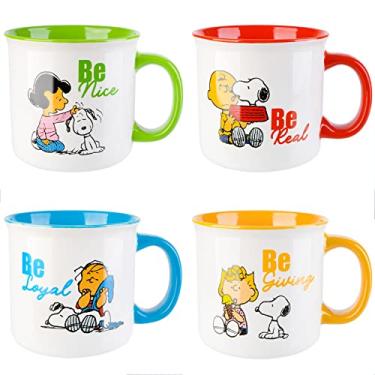 Imagem de Peanuts Snoopy Gentle Reminders Canecas de 600 ml, grés, pacote com 4, cores sortidas