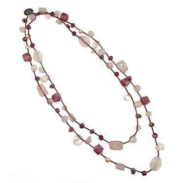 Imagem de Pérolas Ágata Cristais Rosa Quartzo Colar Feminino Corrente Para Mulheres Presente Personalizado Trança Crochê Colar Longo Jóias Na Moda 127 centímetros, Pedra, Ágata