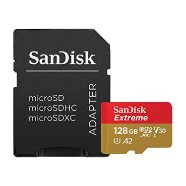 Imagem de Cartão de memória SanDisk 128 GB Extreme microSDXC UHS-I com adaptador - C10, U3, V30, 4K, A2, Micro SD - SDSQXA1-128G-GN6MA