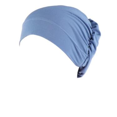 Imagem de Gorros de turbante elástico feminino hijab boné sob cachecol turbante chapéus muçulmanos headwrap boné gorros headwear undercap, Jeans azul, M