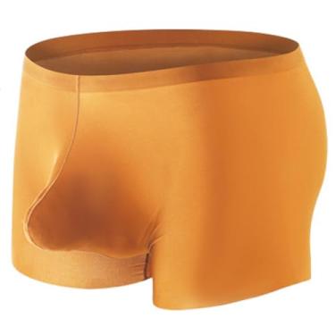Imagem de GAOGAO Cueca boxer masculina Ice Silk Pounch sem costura cueca esportiva sexy fitness, Dourado, 25-29