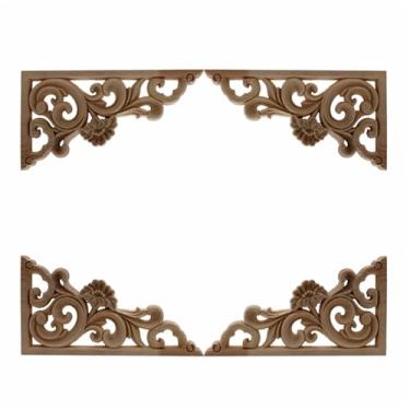Imagem de 4-pacote de apliques de madeira onlay sem pintura canto esculturas de madeira decalques para armário espelho lareira cama porta guarda-roupa (Size : 29.5x19cm/11.6x7.5inch)