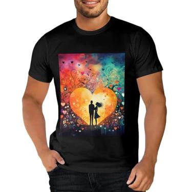 Imagem de Sipumia Camiseta unissex de algodão manga curta gola redonda para casal 3D estampada em formato de coração camiseta casual, Cor-04, GG