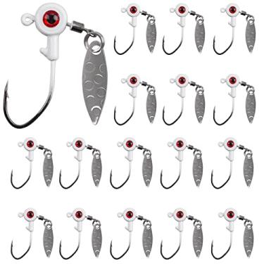 Imagem de Crappie Jigs Big Eye Jig Heads, 16 peças de ganchos de cabeça redonda e plana, lâminas giratórias, anzóis de pesca pintados, iscas para truta robalo (branco, 1/473.6 g)