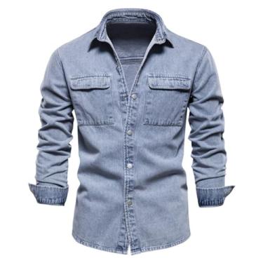 Imagem de JMSUN Moletom masculino Jaqueta jeans masculina clássica caminhoneira jean casaco leve casual lavagem envelhecida tops