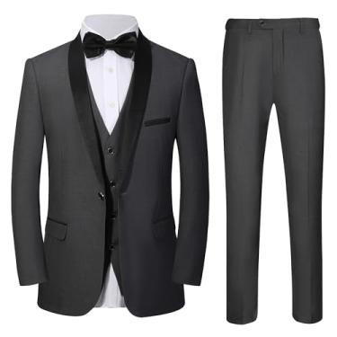 Imagem de Conjunto de terno masculino de 3 peças slim fit com um botão sólido jaqueta colete calça, Cinza, Medium
