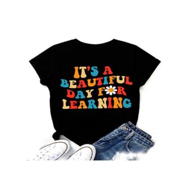 Imagem de Camiseta feminina com estampa de letras Kindness Teacher Life Inspirational Its a Beautiful Day for Learning, Professor, P