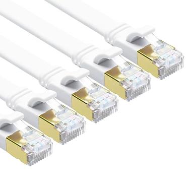 Imagem de Cabo Ethernet CAT8, pacote com 5 cabos CAT8 de 3 metros, mais rápido do que CAT7/CAT6/CAT5e, cabo LAN de rede SFTP de alta velocidade de 40 Gbps 2000 MHz com RJ45 banhado a ouro para jogos, roteador, modem (pacote com 5/branco)