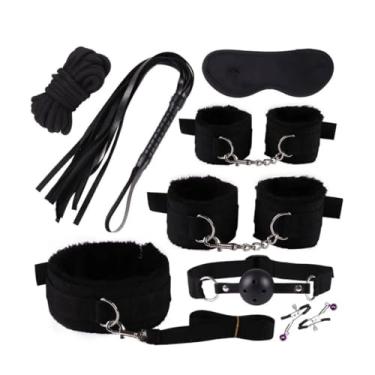 Imagem de Kit Com 8 Peças Casais Sexuais, Brinquedos Sensuais Adultos, Acessórios Eróticos, Algemas, Jogo Sexual (Preto)