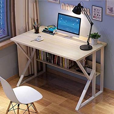 Imagem de Escrivaninha Mesa de computador Mesa de madeira, Home Office Laptop Mesa de estudo Estação de trabalho com estante embutida, mesa simples para estudantes, cor de madeira, L100 * W60 * H72CM