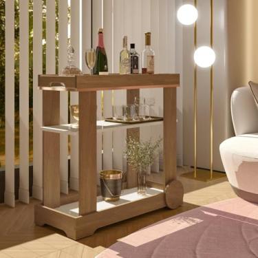 Imagem de Carrinho Bar com Rodizios com Fita Metalizada Rodas Cinamomo/Off White