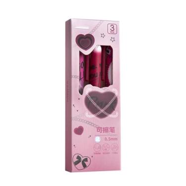 Imagem de Joucien 3 peças por caixa - caneta neutra apagável térmica criativa de 0,5 mm, caneta de água de aderência macia para estudantes - caneta apagável rosa (núcleo azul)