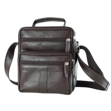 Imagem de Bolsa de couro masculina shoulder bag trasnversal tiracolo carteiro para dia dia anti furto couro legitimo genuino preto e marrom (Marrom)